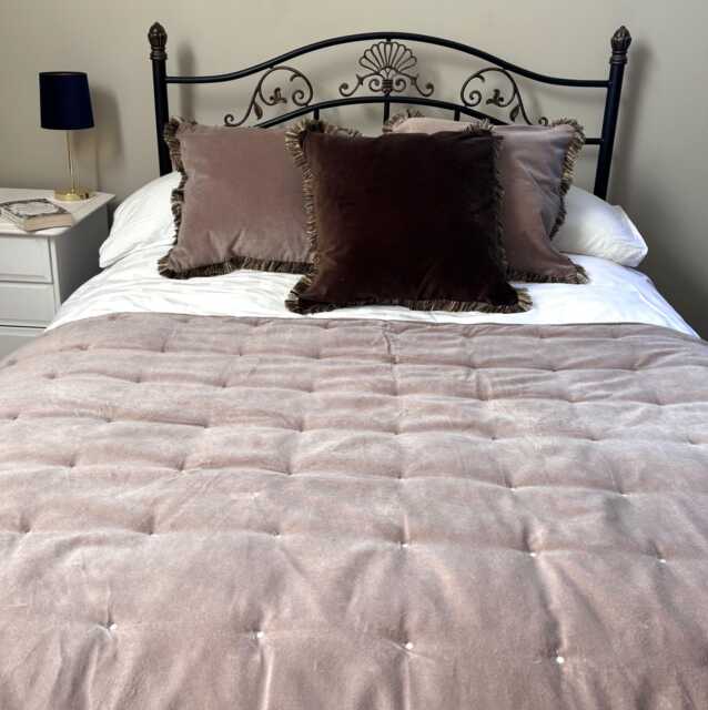 Taupe Velvet Bedspread, Cotton Quilted Bed Throw, Boutique Hotel Style, Many Colours - image 1