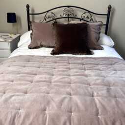 Taupe Velvet Bedspread, Cotton Quilted Bed Throw, Boutique Hotel Style, Many Colours - thumbnail 1