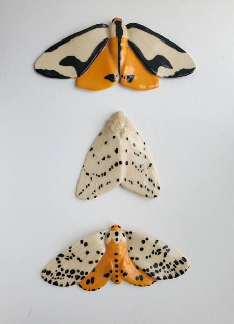Handmade Ceramic Moth Wall Decor Botanical Art Hanging Set - image 1