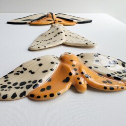 Handmade Ceramic Moth Wall Decor Botanical Art Hanging Set - thumbnail 2