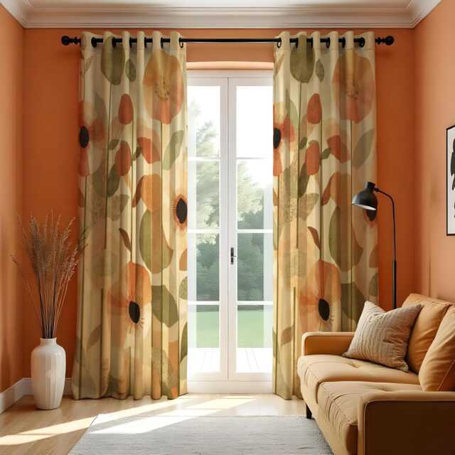 Retro Abstract Flower Curtains, Mid Century Modern Drapes, Custom Size Window Panels, Made To Order Curtains - image 1