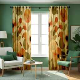 Retro Abstract Flower Curtains, Mid Century Modern Drapes, Custom Size Window Panels, Made To Order Curtains - thumbnail 2