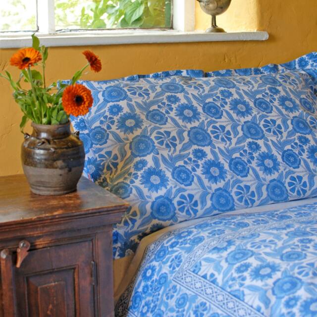 Blue Sunflower Duvet Cover Hand Block Printed On Organic Cotton - image 1