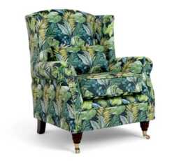 Handcrafted Wingback Fireside Chair Forest Green in Velvet, Made in UK