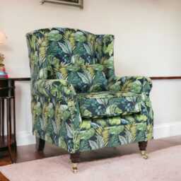 Handcrafted Wingback Fireside Chair Forest Green in Velvet, Made in UK - thumbnail 3