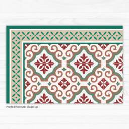 Green & Red Linoleum Rug, Area Printed Mat, With Tiles Decorative Boarder. Kitchen Rug - Art Mat Printed PVC Carpet - thumbnail 3