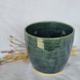 Green Ceramic Planter, Handmade Glazed Beaker, Speckled Plant Pot, 500Ml Blue Vessel, Unique British Gift, Handcrafted Pots - thumbnail 2