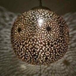 Moroccan Brass Pendant Light, Handcrafted Globe Hanging Lantern Lamp - thumbnail 4