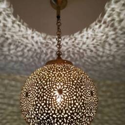Moroccan Brass Pendant Light, Handcrafted Globe Hanging Lantern Lamp - thumbnail 3