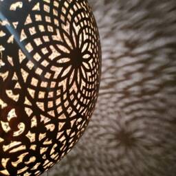 Moroccan Brass Pendant Light, Handcrafted Globe Hanging Lantern Lamp - thumbnail 2