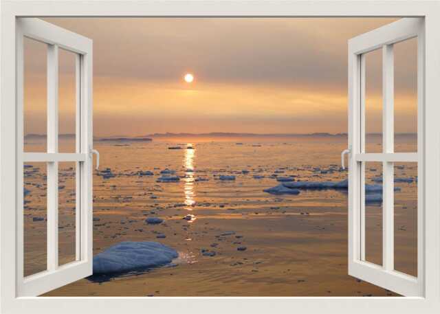 Iceberg Wall Decal, Iceland Sea View 3D Window Sticker, Frame Home Decor Sticker