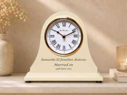 Bride & Groom Wedding Day Gift Personalized Engraved Wooden Cream Mantel Clock Marriage Newly Wed Personalised Mr & Mrs Gifts Idea - thumbnail 1