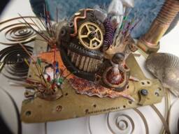 steampunk Snail On Clockwork Plate, With Antique Upcycled/Recycled Clock/Watch Parts. Hand Sculpted Polymer Clay, Shell Is Cast Metal