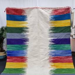 Colorful Zanafi Rug, Handmade Wool Rug, Custom Made Moroccan Flat Berber Carpet, Blue & Yellow Striped Authentic Kilim Area Rug - thumbnail 2