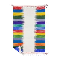 Colorful Zanafi Rug, Handmade Wool Rug, Custom Made Moroccan Flat Berber Carpet, Blue & Yellow Striped Authentic Kilim Area Rug - thumbnail 4