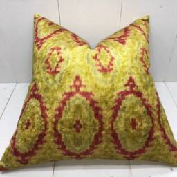 Handwoven Silk Ikat Pillow Cover, 20x20 Decorative Cushion - thumbnail 2