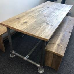 Rustic Dining Table - Industrial Bench Set Reclaimed Wood The Athens - thumbnail 4