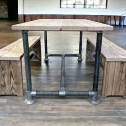 Rustic Dining Table - Industrial Bench Set Reclaimed Wood The Athens - thumbnail 2