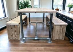 Rustic Dining Table - Industrial Bench Set Reclaimed Wood The Athens