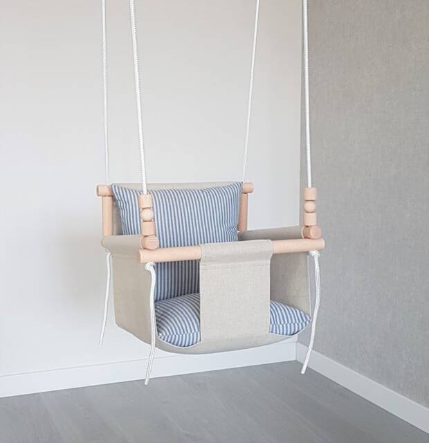 Natural Linen Baby Swing Handmade Wooden Toddler Indoor Swing - image 1