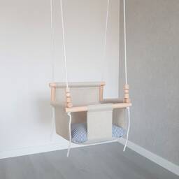 Natural Linen Baby Swing Handmade Wooden Toddler Indoor Swing - thumbnail 2