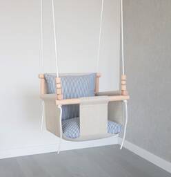 Natural Linen Baby Swing Handmade Wooden Toddler Indoor Swing - thumbnail 1