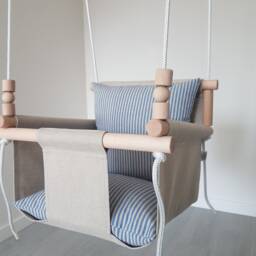 Natural Linen Baby Swing Handmade Wooden Toddler Indoor Swing - thumbnail 3