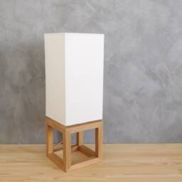 Modern Table Lamp With Oak Wood Base & Linen Lampshade, Handmade For Sideboard - thumbnail 3