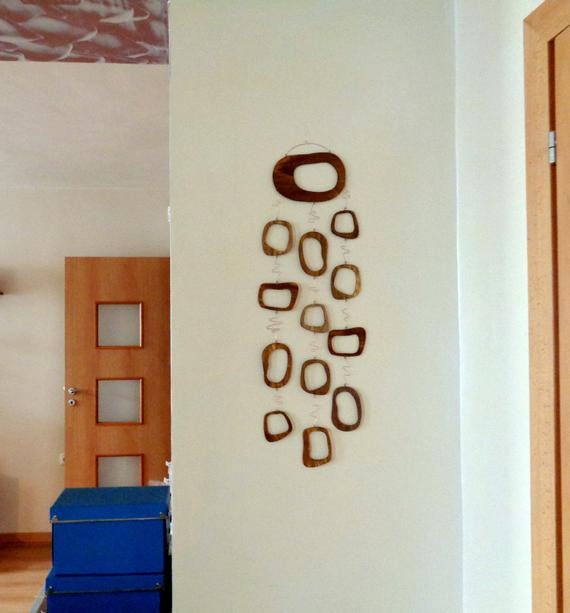 Handmade Walnut Mid Century Modern Wall Hanging With Concrete Hook - image 1