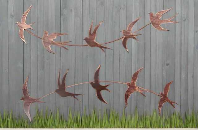 Handmade Bronze Metal Garden/Indoor/Outdoor Swallow Wall Art in Flight - image 1