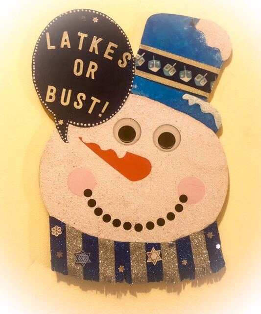 Chanukah Decoration Idea, Judaica Funny Decoration, Latkes, Jewish Snowman Wall Hanging, Unique Gift, Gift Ideas