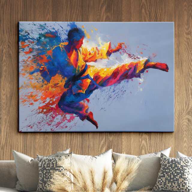 Abstract Karate Judo Painting - Vibrant Wall Art Canvas Martial Arts Decor Gym & Sports Poster Modern - image 1