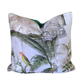 Bird Cushion Cover Parrots & Pagoda Palm Trees Tropical Plants Vintage Oriental Style - thumbnail 2