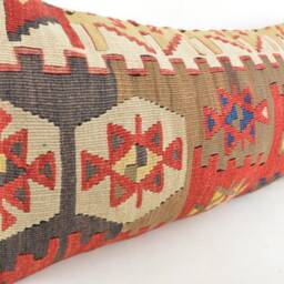 "Kilim Pillow, Wool Kilim Cousin From Anatolia , 12""x24" - thumbnail 2