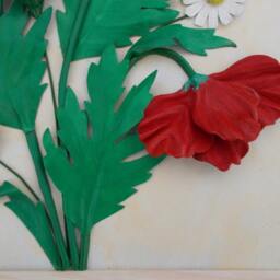Red Poppy Wall Art Poppy Home Decor Flowers Painting Flower Leather 3rd Anniversary Gift Wildflowers Blue Cornflowers Chamomile - thumbnail 3