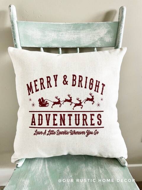Merry & Bright Reindeer Linen Christmas Pillow Cover - image 1