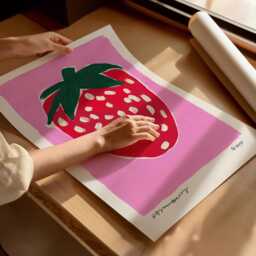 strawberry Painting Art Print/Hand Painted Abstract Fruit Pink Colourful - thumbnail 3