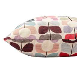 Retro Flower Stem Tapestry Extra-Large Cushion. Red, Pink, Blue & Orange Block-Print Tulip Floral Vintage Design. 23X23 - thumbnail 3