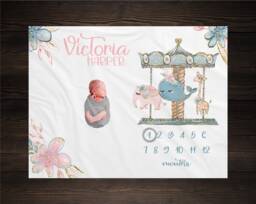 Floral Elephant Milestone Blanket Girl Personalized Monthly Growth Tracker Custom Baby Shower Gift For New Mom Newborn Nursery - thumbnail 1