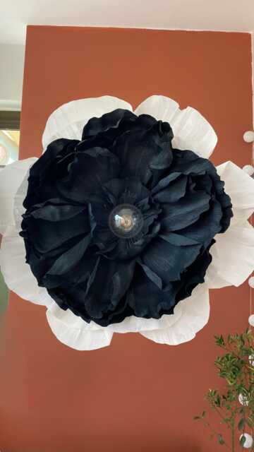 Oversized Crepe Paper Flower Wall Lamp Black & White Floral Sconce - image 1