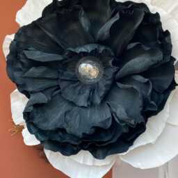 Oversized Crepe Paper Flower Wall Lamp Black & White Floral Sconce - thumbnail 3