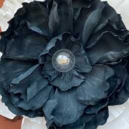 Oversized Crepe Paper Flower Wall Lamp Black & White Floral Sconce - thumbnail 4