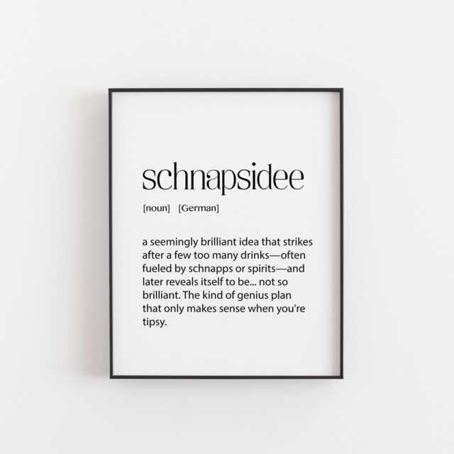 Schnapsidee Print - Funny German Word Art Alcohol Humor Wall Decor Bad Decisions Quote Bar Cart Sign Tipsy Gift For Him Or Her - image 1