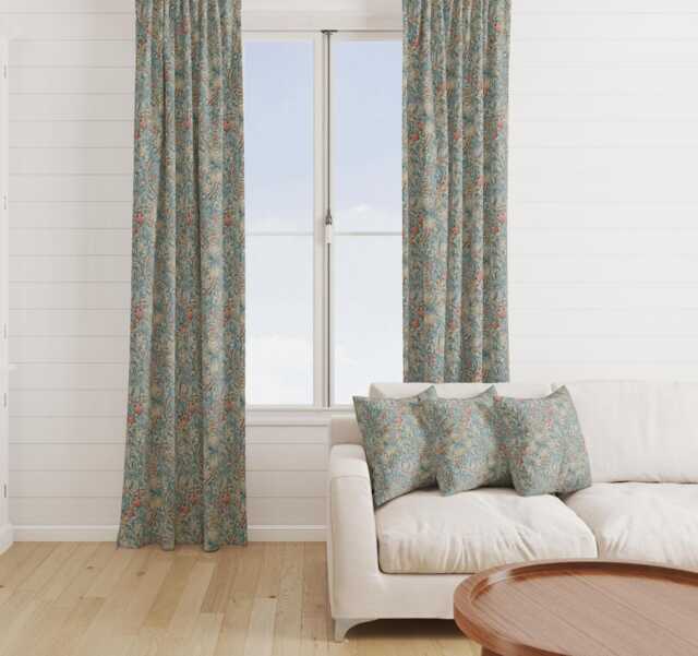 Custom Made William Morris Golden Lily Tourmaline Blackout Lining Curtains 3 - image 1