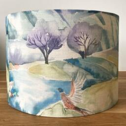 Bring The Beauty Of Ambleside Home With This Scenic Lampshade - Hills, Cottage, Pheasants, Fox Hand-Painted Artistry - thumbnail 2