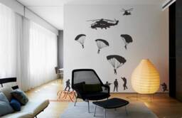 Nursery Wall Decal Sticker-Helicopter & Army Men, Bucket Of Soldiers Paratroopers Wall Decal For Kids Room Decor-Dk410 - thumbnail 1