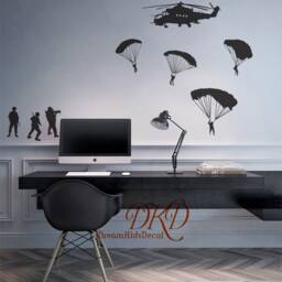 Nursery Wall Decal Sticker-Helicopter & Army Men, Bucket Of Soldiers Paratroopers Wall Decal For Kids Room Decor-Dk410 - thumbnail 2