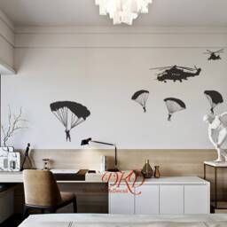 Nursery Wall Decal Sticker-Helicopter & Army Men, Bucket Of Soldiers Paratroopers Wall Decal For Kids Room Decor-Dk410 - thumbnail 3