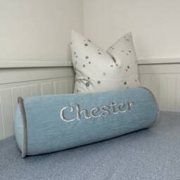 Personalised Name Cushion, Blue Personalised Pillow, Baby Boy Gift, Handmade Gift - thumbnail 1