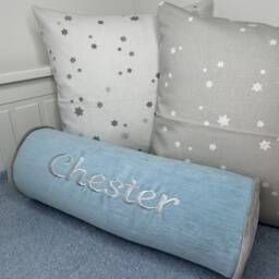 Personalised Name Cushion, Blue Personalised Pillow, Baby Boy Gift, Handmade Gift - thumbnail 4